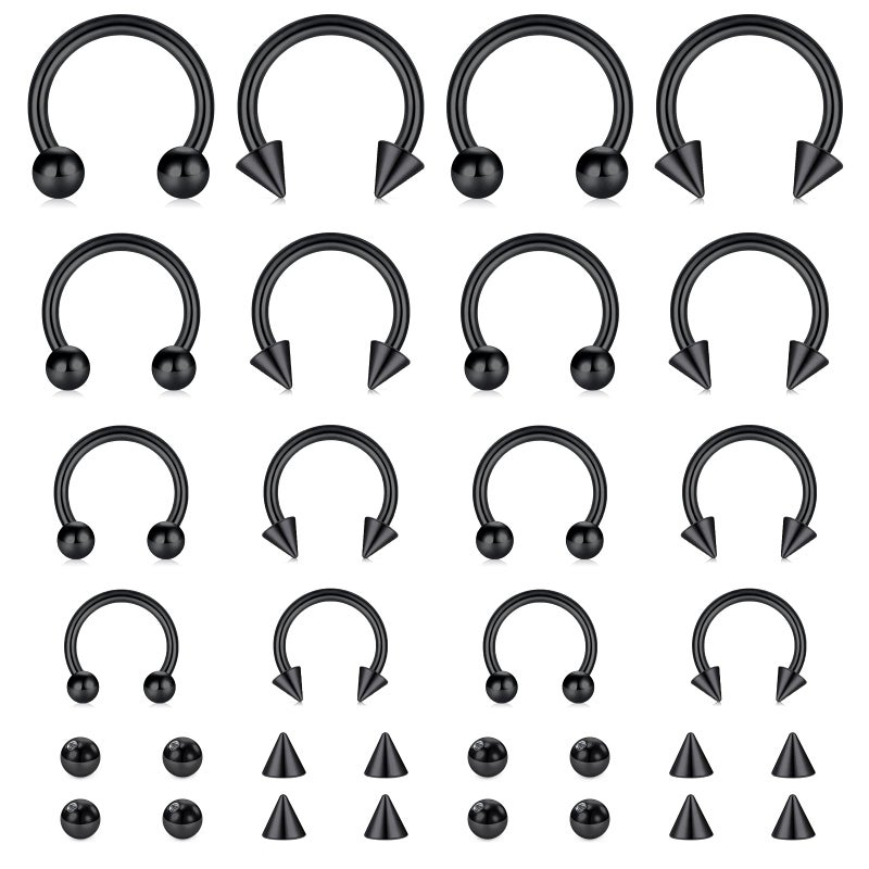 TOKRING 16PCS 16G Septum Nose Rings  Surgical Steel Piercing Jewelry  Cartilage Horseshoe Body Piercing Eyebrow Tragus Lip Rings of Sizes for Women Men 6-12mm - Image 1